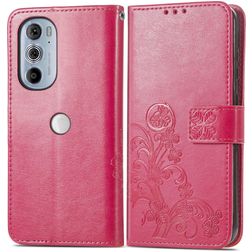Mobigear Clover Motorola Edge 30 Pro Hoesje Bookcase Portemonnee - Magenta