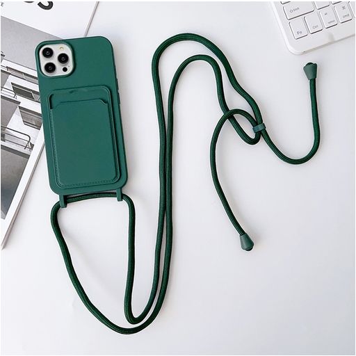 Mobigear Lanyard Card iPhone 15 Pro Max Siliconen Hoesje met koord en Pasjeshouder - Groen