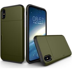 Mobigear Card iPhone XS Hoesje Hardcase Backcover Shockproof met Pasjeshouder - Legergroen