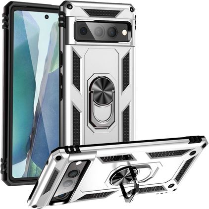 Mobigear Armor Ring Google Pixel 7 Pro Hoesje Hardcase Backcover Shockproof met Ringhouder - Zilver