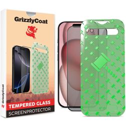 GrizzlyCoat Easy Align AntiSpy iPhone 15 Glazen Screenprotector Privacy - Case Friendly + Installatie Frame - Zwart