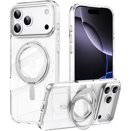 Mobigear Frosted Mag iPhone 17 Pro Max MagSafe Hoesje Hardcase Backcover met Standaard - Zilver