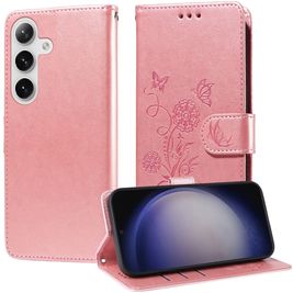 Mobigear Flowers Samsung Galaxy S25 Plus Hoesje Bookcase Portemonnee - Roségoud