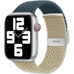Mobigear Braided Dual Nylon Apple Watch Bandje Klemsluiting - 49/46/45/44 mm - Wit / Blauw