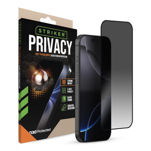 Striker Xtreme Impact Privacy iPhone 16 Pro Glazen Screenprotector Privacy - Case Friendly - Zwart