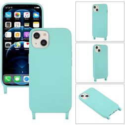 Mobigear Lanyard iPhone 14 Plus Siliconen Hoesje met koord - Turquoise