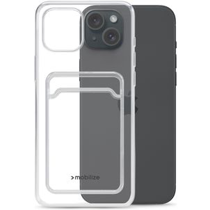 Mobilize Gelly Card Doorzichtig iPhone 15 Plus Hoesje Flexibel TPU Backcover met Pasjeshouder - Transparant