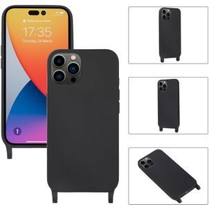 Mobigear Lanyard iPhone 14 Pro Max Siliconen Hoesje met koord - Zwart