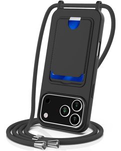 Mobigear Lanyard Card iPhone 17 Pro Siliconen Hoesje met koord en Pasjeshouder - Zwart
