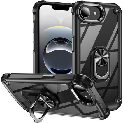 Mobigear Crystal Ring iPhone 16e Hoesje Hardcase Backcover met Ringhouder - Zwart