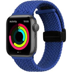 Mobigear Braided Mag Nylon Apple Watch Bandje Magneetsluiting - 49/46/45/44 mm - Blauw