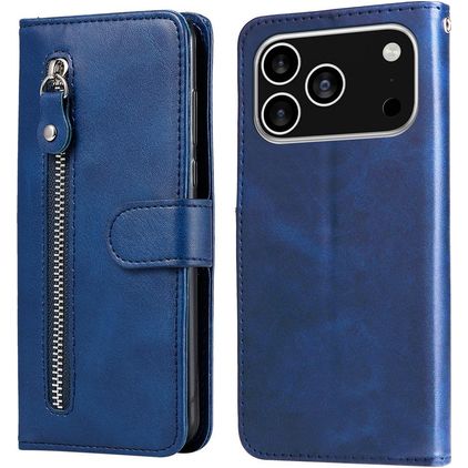 Mobigear Zipper iPhone 18 Pro Hoesje Bookcase Portemonnee - Blauw