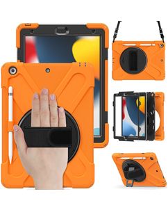 Mobigear SureGrip XGuard iPad 9 (2021) Hoes Hard Kunststof,Siliconen Backcover + Stylus Houder + Schouderband + Standaard - Oranje