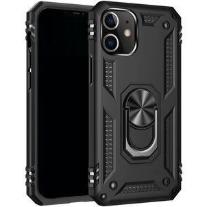 Mobigear Armor Ring iPhone 12 Hoesje Hardcase Backcover Shockproof met Ringhouder - Zwart