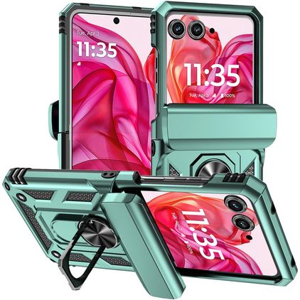 Mobigear Armor Ring Motorola Razr 50 Hoesje Hardcase Backcover Shockproof met Ringhouder - Groen