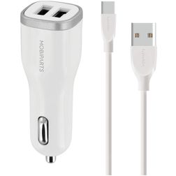 Mobiparts Dual USB Autolader USB-C 1 m 24W 4.8A - Wit