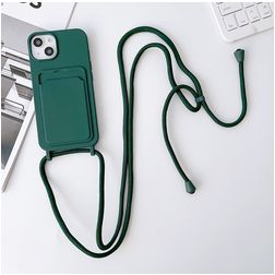 Mobigear Lanyard Card iPhone 15 Siliconen Hoesje met koord en Pasjeshouder - Groen