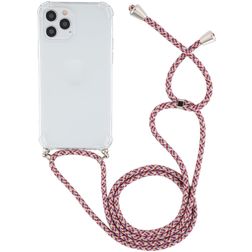 Mobigear Lanyard iPhone 12 Pro Max Flexibel TPU Hoesje met koord - Transparant / Wit / Paars