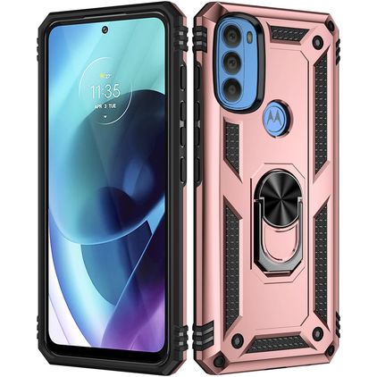 Mobigear Armor Ring Motorola Moto G71 5G Hoesje Hardcase Backcover Shockproof met Ringhouder - Roségoud