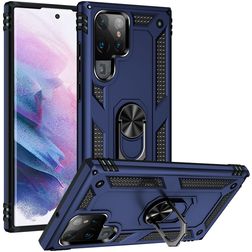 Mobigear Armor Ring Samsung Galaxy S22 Ultra Hoesje Hardcase Backcover Shockproof met Ringhouder - Blauw