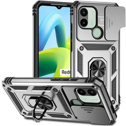 Mobigear Armor Ring Cam Slide Xiaomi Redmi A1 4G Hoesje Hardcase Backcover Shockproof met Ringhouder en Camera Slider - Zilver