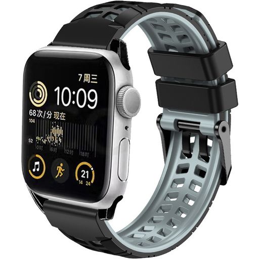 Mobigear Aero Armor Siliconen Apple Watch Bandje Gespsluiting - 49/46/45/44 mm - Zwart / Grijs