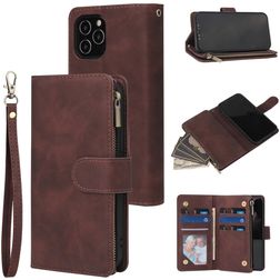 Mobigear Zipper iPhone 12 Hoesje Bookcase Portemonnee - Bruin
