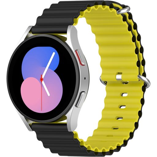 Mobigear Ocean Siliconen Smartwatch Bandje Gespsluiting - Universeel 20 mm aansluiting - Zwart / Geel