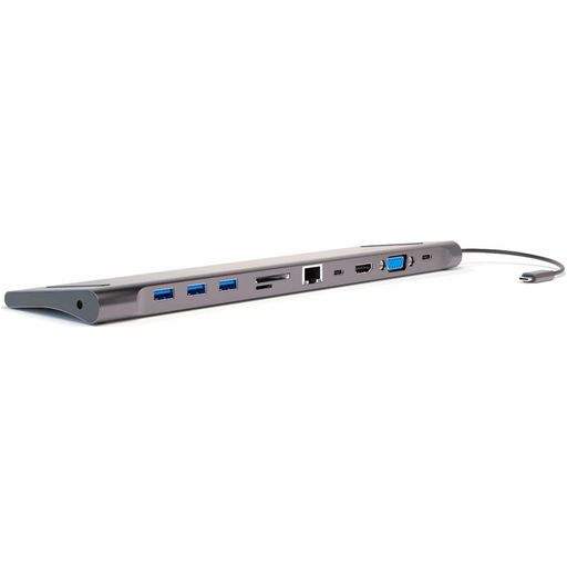 4Smarts 11 in 1 Hub USB-C naar AUX 3.5mm / Ethernet / HDMI / USB-A / USB-C / VGA / SD Card Hub 0.15 Meter - Spacegrijs