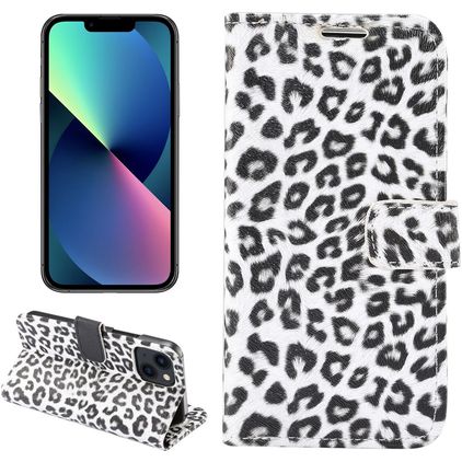 Mobigear Leopard iPhone 14 Plus Hoesje Bookcase Portemonnee - Wit