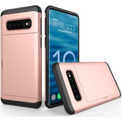 Mobigear Card Samsung Galaxy S10 Hoesje Hardcase Backcover Shockproof met Pasjeshouder - Roségoud