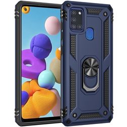 Mobigear Armor Ring Samsung Galaxy A21s Hoesje Hardcase Backcover Shockproof met Ringhouder - Blauw