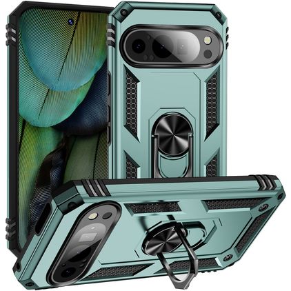 Mobigear Armor Ring Google Pixel 9 Hoesje Hardcase Backcover Shockproof met Ringhouder - Groen