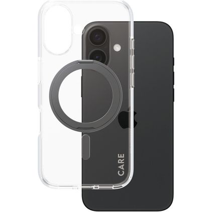 CARE by PanzerGlass Kickstand iPhone 16 MagSafe Hoesje Hardcase Backcover met Standaard - Transparant / Zwart