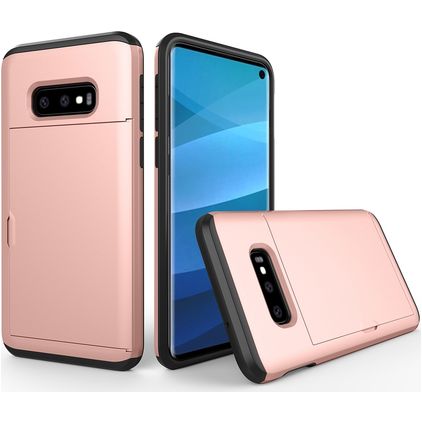 Mobigear Card Samsung Galaxy S10e Hoesje Hardcase Backcover Shockproof met Pasjeshouder - Roségoud