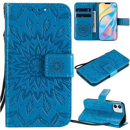 Mobigear Sunflower iPhone 12 Mini Hoesje Bookcase Portemonnee - Blauw