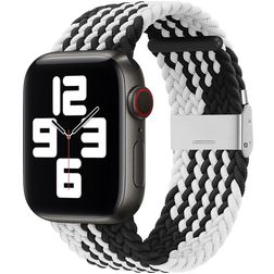 Mobigear Braided Nylon Apple Watch Bandje Klemsluiting - 49/46/45/44 mm - Zwart / Wit