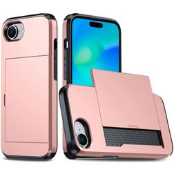 Mobigear Card iPhone 16e Hoesje Hardcase Backcover Shockproof met Pasjeshouder - Roségoud