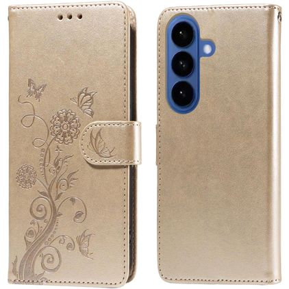 Mobigear Flowers Samsung Galaxy S26 Hoesje Bookcase Portemonnee - Goud