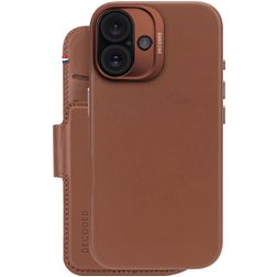 Decoded Detachable Wallet iPhone 16 MagSafe Hoesje Echt Leer Uitneembare 2in1 Bookcase Portemonnee - Tan
