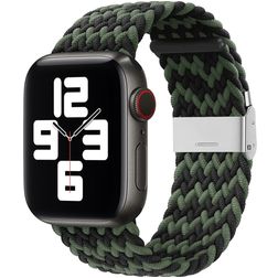 Mobigear Braided Nylon Apple Watch Bandje Klemsluiting - 49/46/45/44 mm - Zwart / Groen