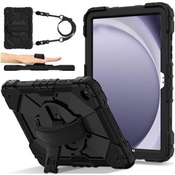 Mobigear SureGrip Xtreme Samsung Galaxy Tab A9 Plus (2023) Hoes Hard Kunststof,Siliconen Backcover + Schouderband + Standaard - Zwart