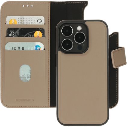 Mobiparts iPhone 14 Pro MagSafe Hoesje Echt Leer Uitneembare 2in1 Bookcase Portemonnee - Taupe