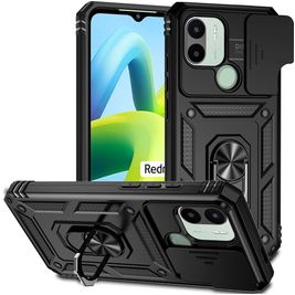 Mobigear Armor Ring Cam Slide Xiaomi Redmi A1 4G Hoesje Hardcase Backcover Shockproof met Ringhouder en Camera Slider - Zwart