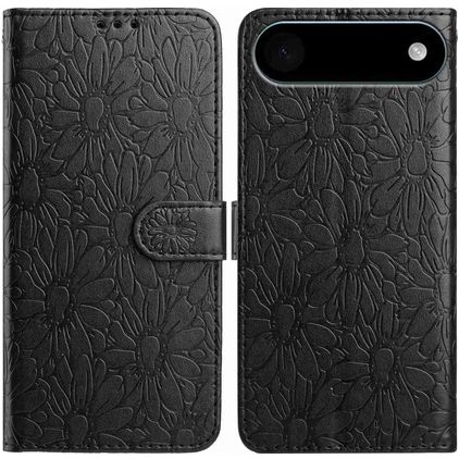 Mobigear Flowers iPhone Air Hoesje Bookcase Portemonnee - Zwart