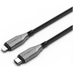 Cygnett Armoured USB-C naar Apple Lightning Kabel MFI 0.6 Meter - Zwart