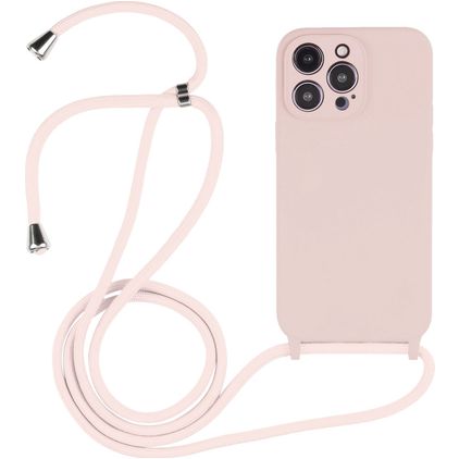 Mobigear Lanyard iPhone 15 Pro Max Siliconen Hoesje met koord - Sand Pink