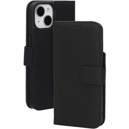 Mobiparts Wallet iPhone 15 MagSafe Hoesje Echt Leer Bookcase Portemonnee - Zwart