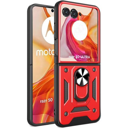 Mobigear Armor Ring Motorola Razr 50 Ultra Hoesje Hardcase Backcover Shockproof met Ringhouder - Rood