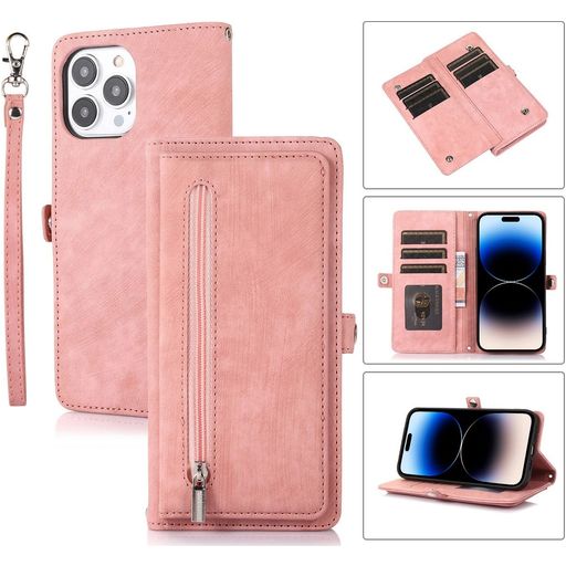 Mobigear Zipper iPhone 14 Pro Hoesje Bookcase Portemonnee - Roségoud
